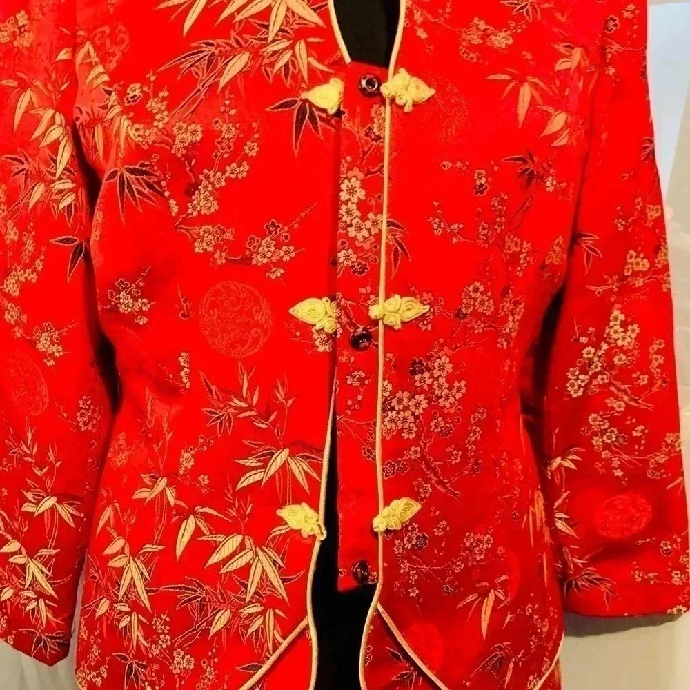 Vintage Caramia Oriental Style Red & Gold Blazer Size 8 - Picture 2 of 4